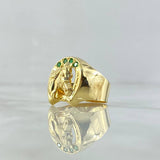 Anillo Sello Herradura Caballo 3.25gr / T9 1/2 / Circones Verdes Oro Amarillo 18K
