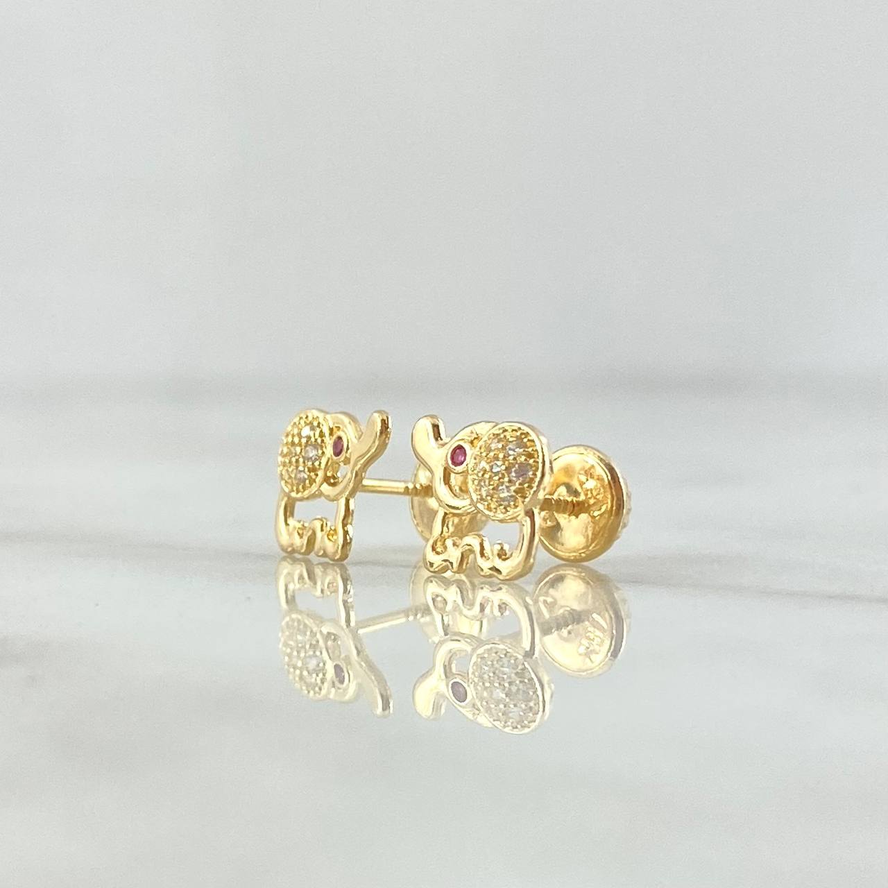Topos Elefante 1.15gr / 7mm Circones Blancos - Ojos Fucsias Oro Amarillo 18K