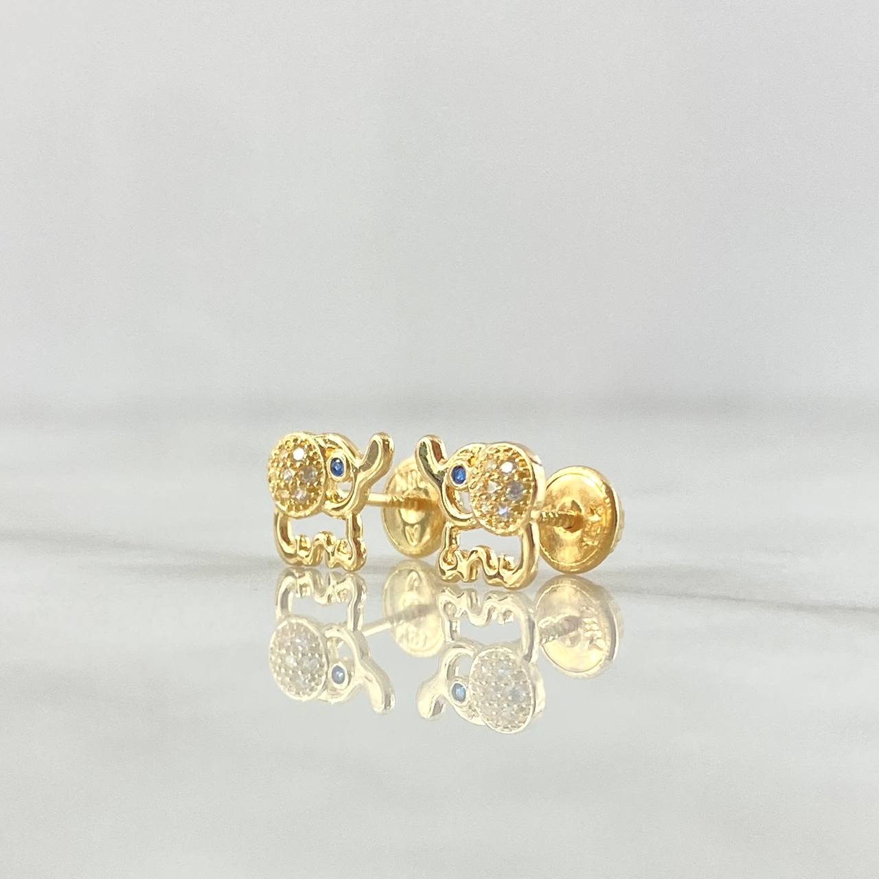 Topos Elefante 1.1gr / 7mm Circones Blancos - Ojos Azules Oro Amarillo 18K