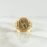 Anillo Sello Trinity 4.15gr / T9 / Circones Verdes Blanco  Oro Amarillo 18K *