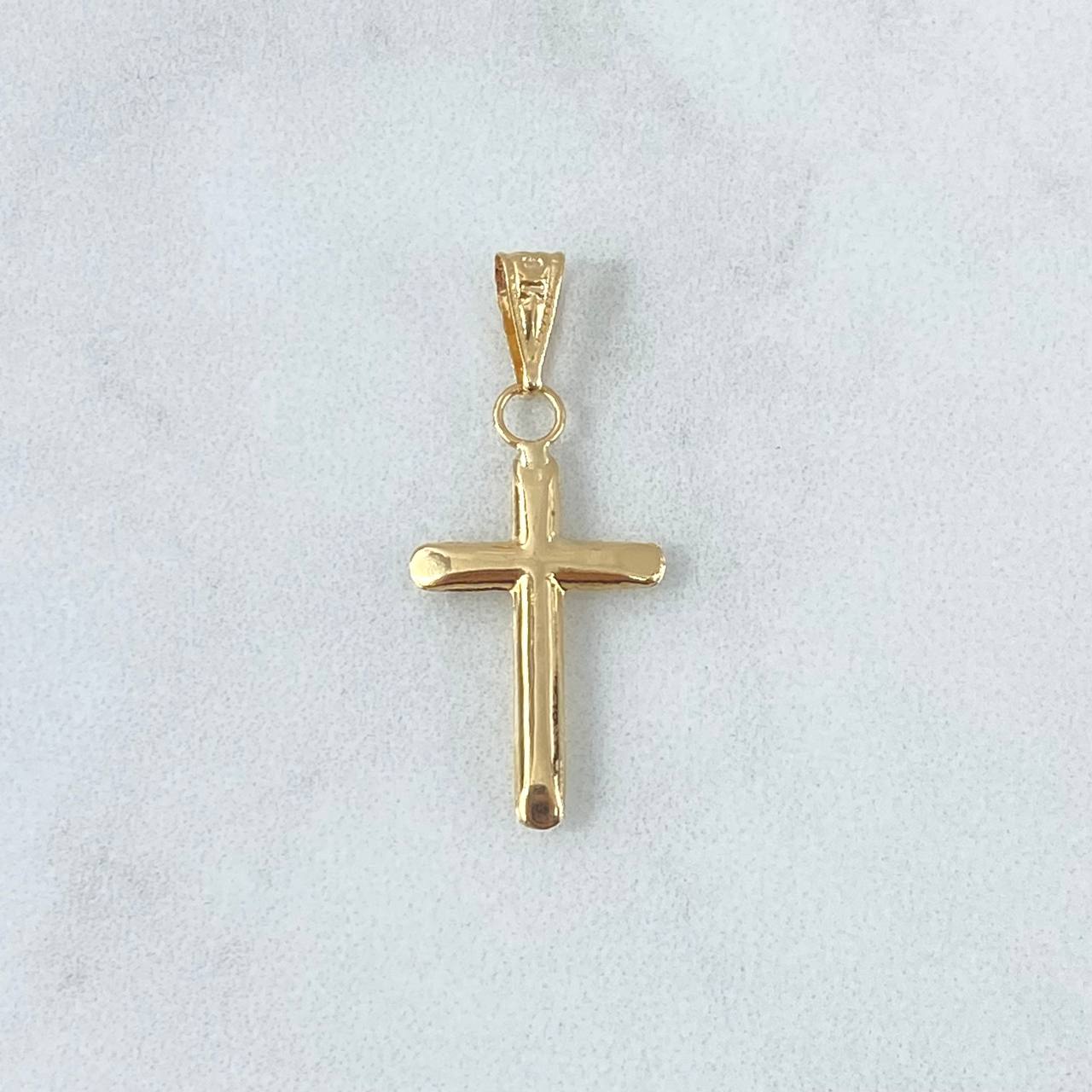 Dije Cruz Puntas Planas 0.6gr / 3cm / Lisa Troquelada - Cargador Bordeado Oro Amarillo 18K ©