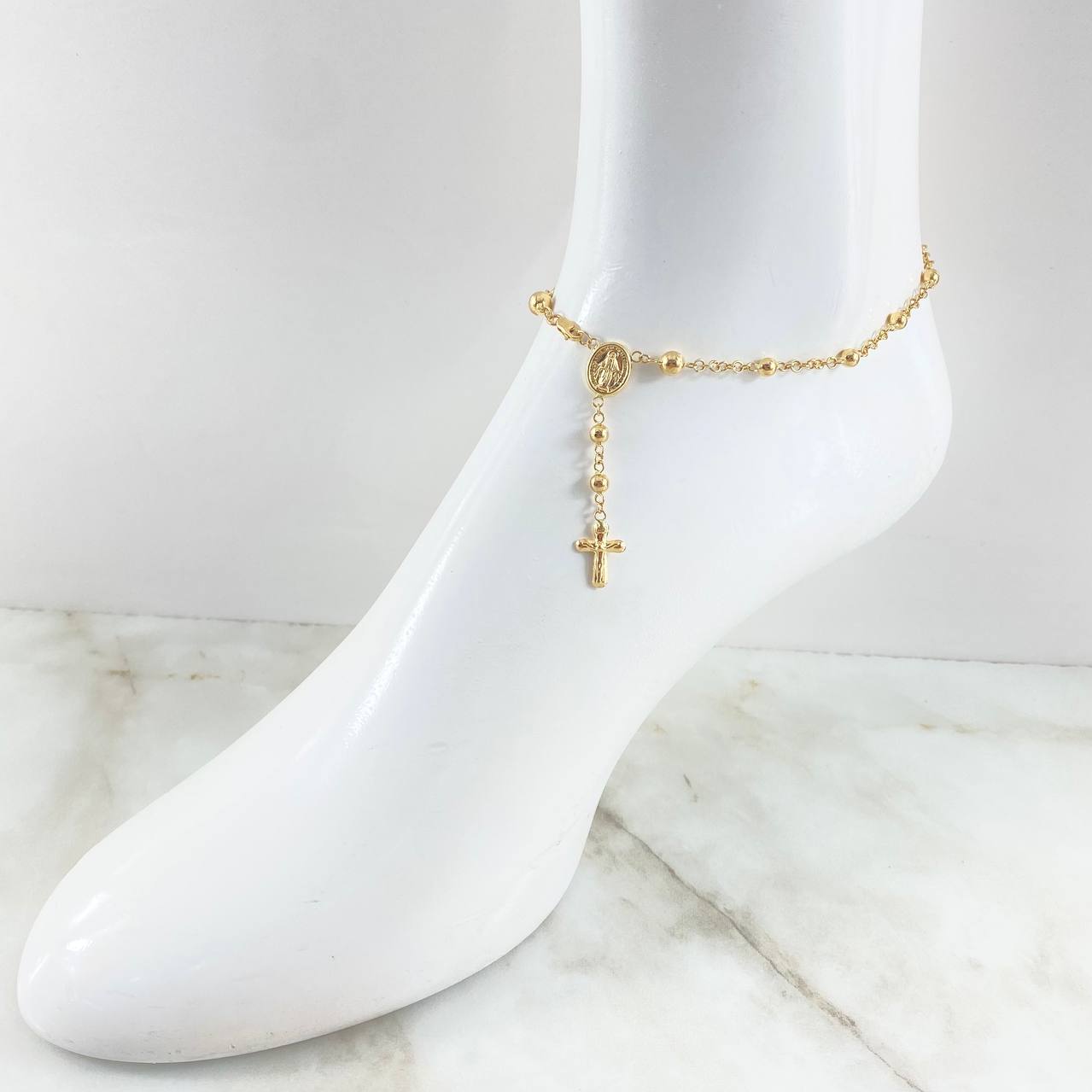Tobillera Denario Virgen Milagrosa 4.85gr / 24cm / Oro 18K *