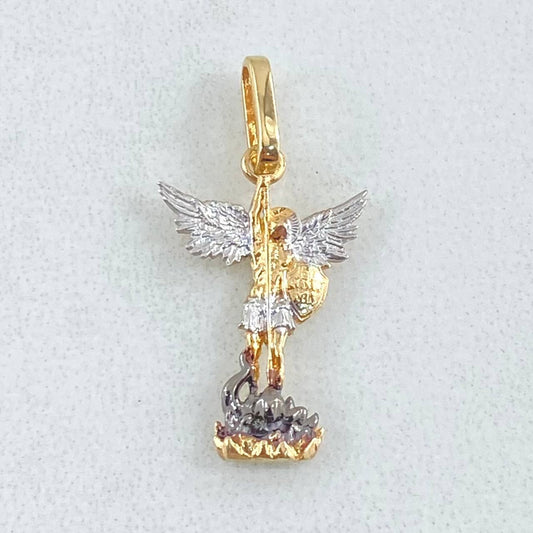 Dije San Miguel 0.95g / 2.3cm Dos Oros Amarillo Blanco 18K