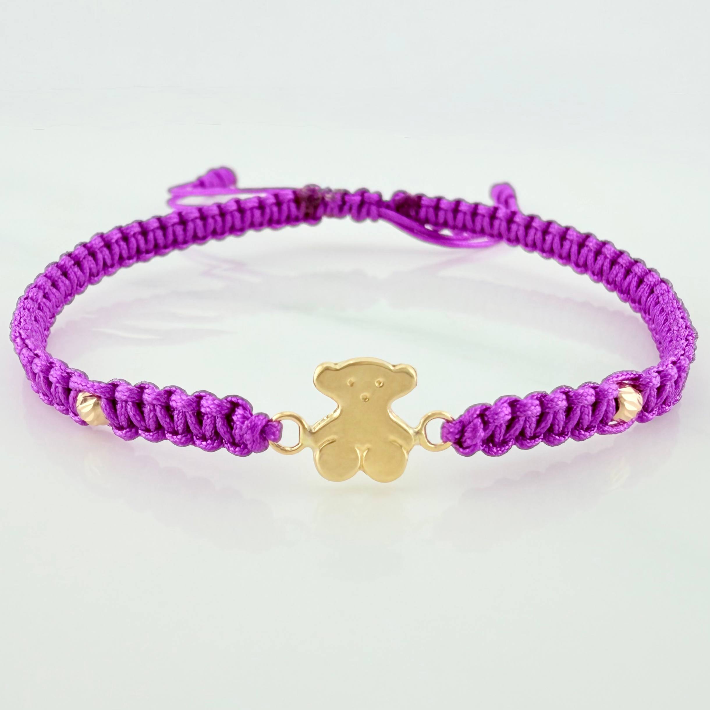 Pulsera Tejida Morada Oso Ts 3Mm 2 Und Oro Amarillo 18K