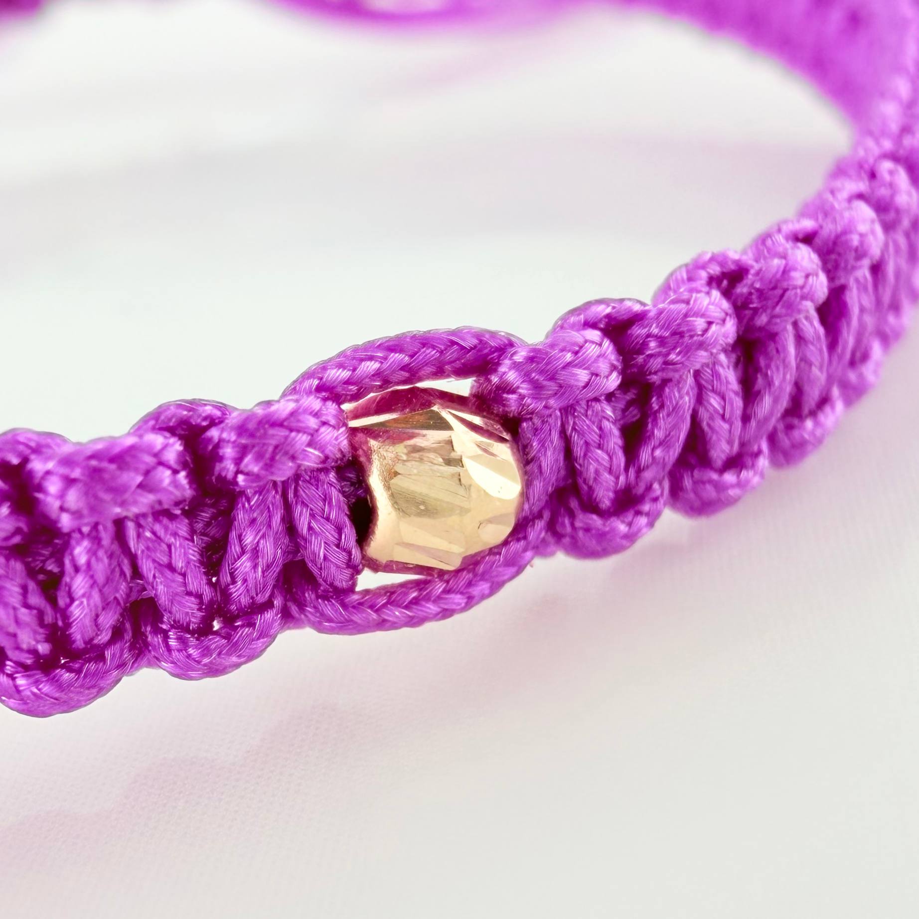 Pulsera Tejida Morada Oso Ts 3Mm 2 Und Oro Amarillo 18K