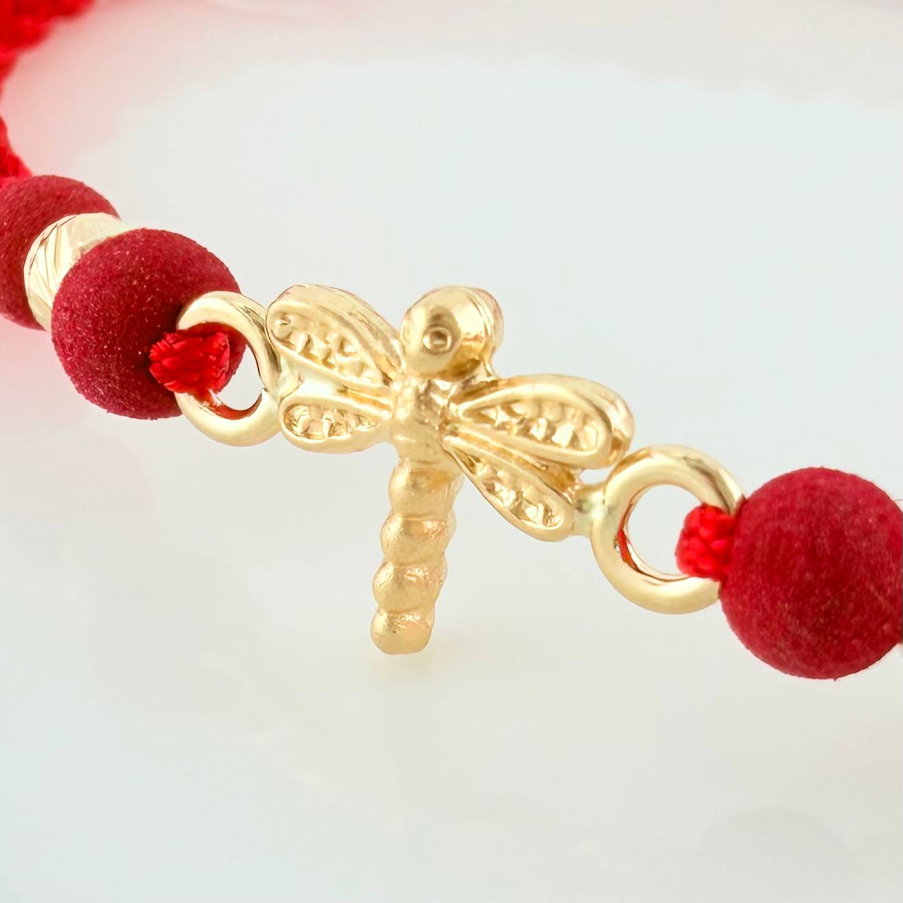 Pulsera Tejida Roja Libelula 3Mm 2 Und Oro Amarillo 18K