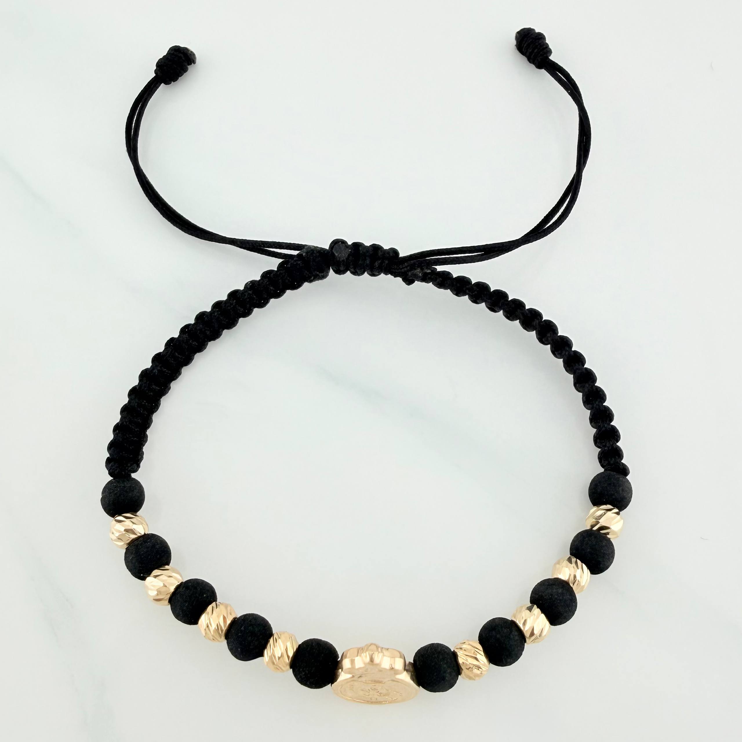 Pulsera Tejida Negra Escudo Real Madrid 4Mm 8 Und Oro Amarillo 18K