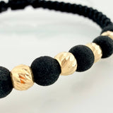 Pulsera Tejida Negra Escudo Real Madrid 4Mm 8 Und Oro Amarillo 18K