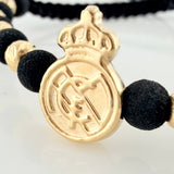 Pulsera Tejida Negra Escudo Real Madrid 4Mm 8 Und Oro Amarillo 18K