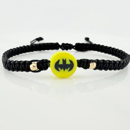 Pulsera Tejida Negra Batman 3Mm 2 Und Oro Amarillo 18K