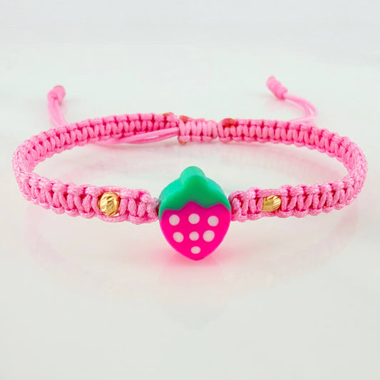 Pulsera Tejida Rosada Fresa 3Mm 2 Und Oro Amarillo 18K