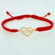Pulsera Tejida Roja Corazón Mamá Dos Oros Amarillo 18K