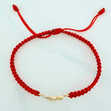 Pulsera Tejida Roja Corazón Mamá Dos Oros Amarillo 18K
