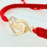 Pulsera Tejida Roja Corazón Mamá Dos Oros Amarillo 18K