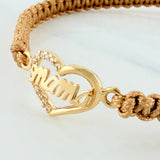 Pulsera Tejida Caqui Corazón Mamá Oro Amarillo 18K