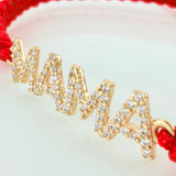 Pulsera Tejida Roja Mamá Oro Amarillo 18K
