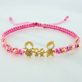 Pulsera Tejida Rosada Familia 4Mm 8 Und Oro Amarillo 18K