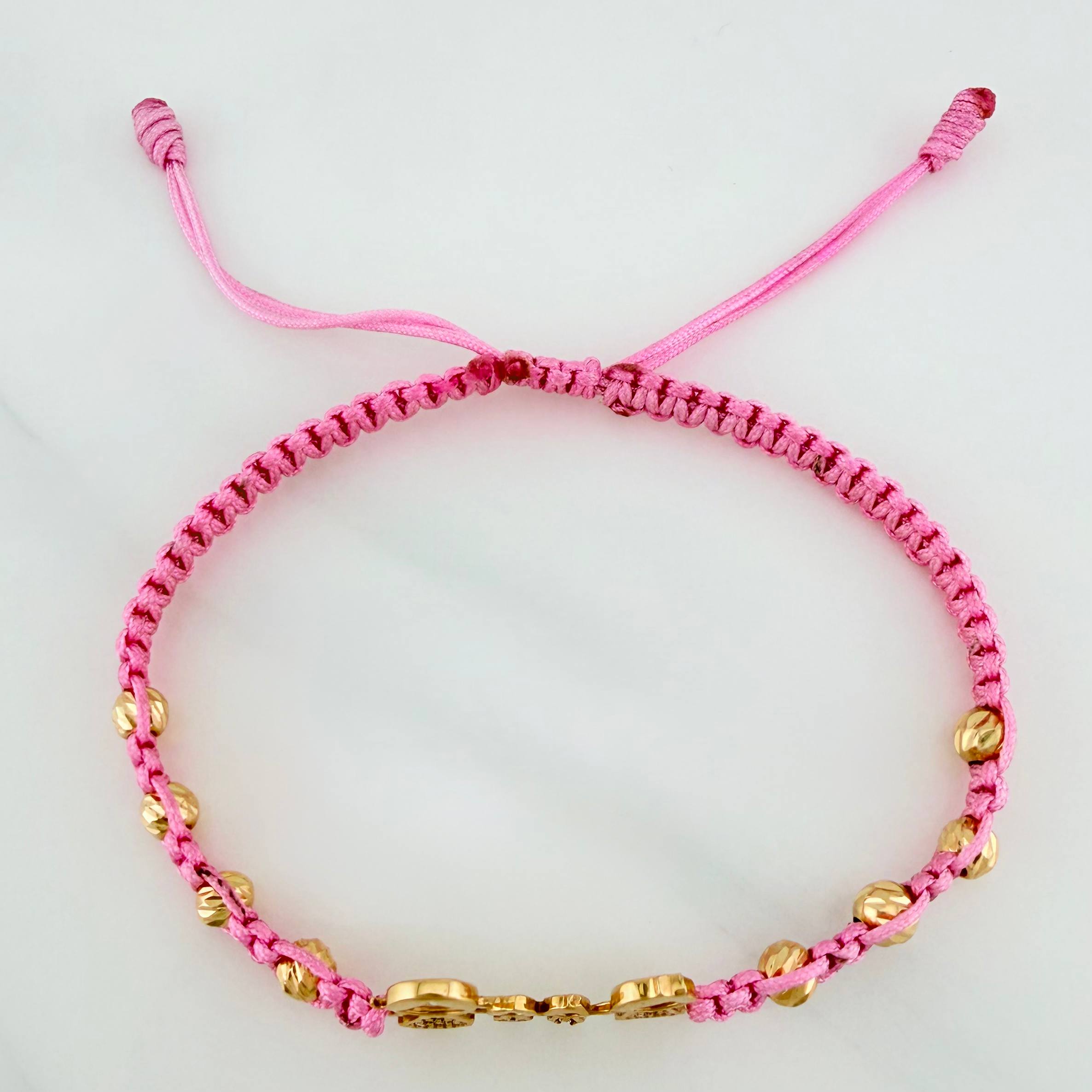 Pulsera Tejida Rosada Familia 4Mm 8 Und Oro Amarillo 18K