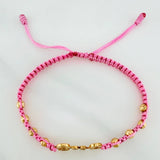 Pulsera Tejida Rosada Familia 4Mm 8 Und Oro Amarillo 18K