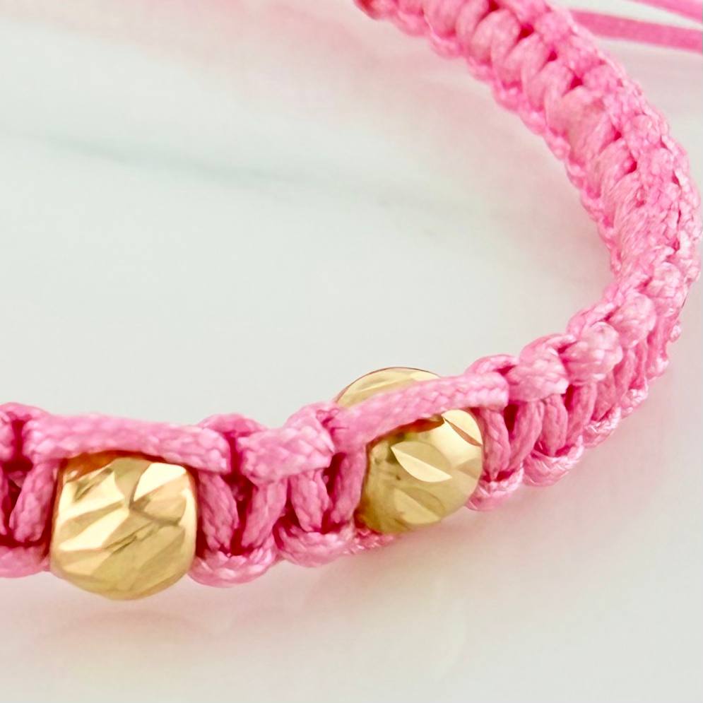 Pulsera Tejida Rosada Familia 4Mm 8 Und Oro Amarillo 18K