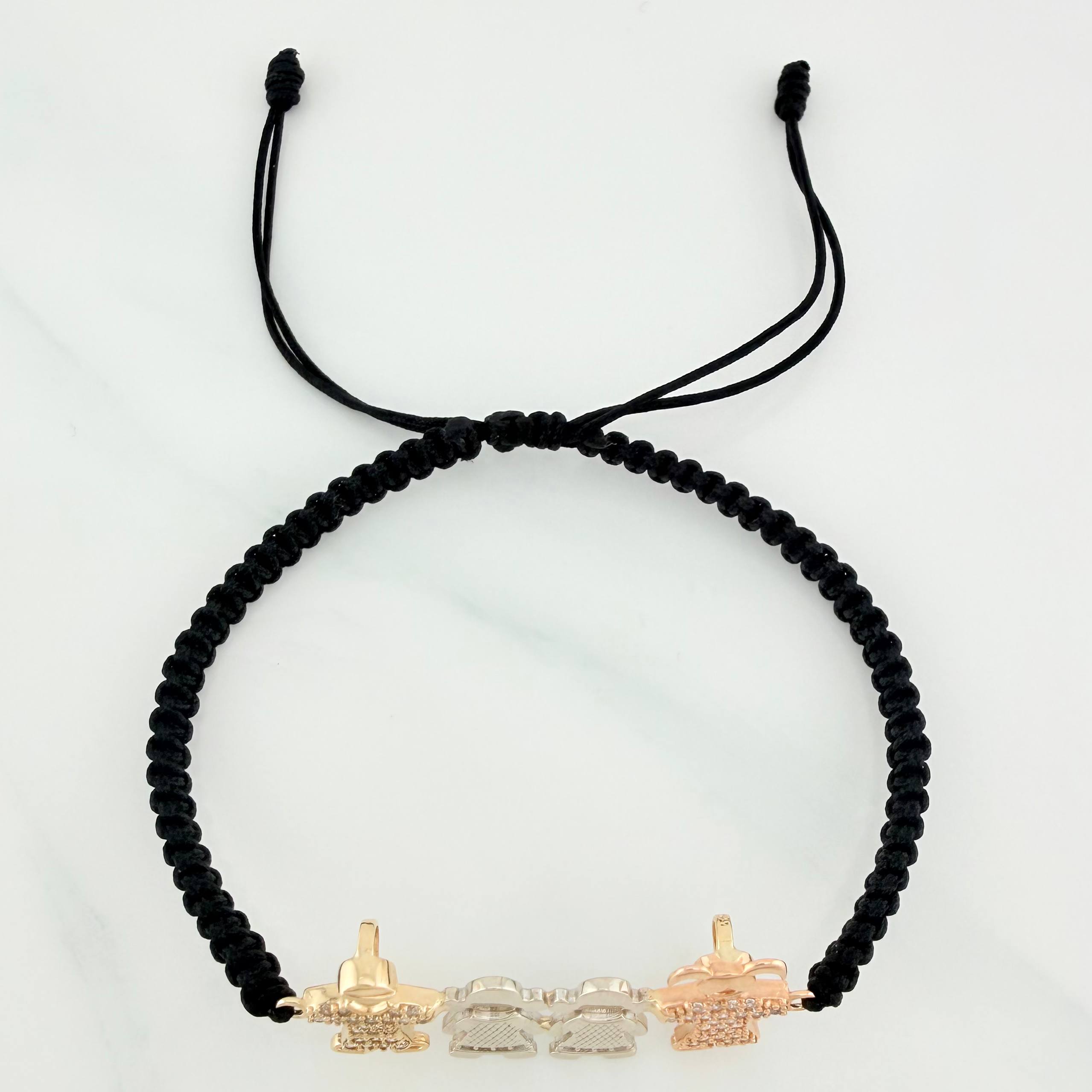 Pulsera Tejida Negra Familia Tres Oros 18K