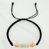 Pulsera Tejida Negra Familia Tres Oros 18K