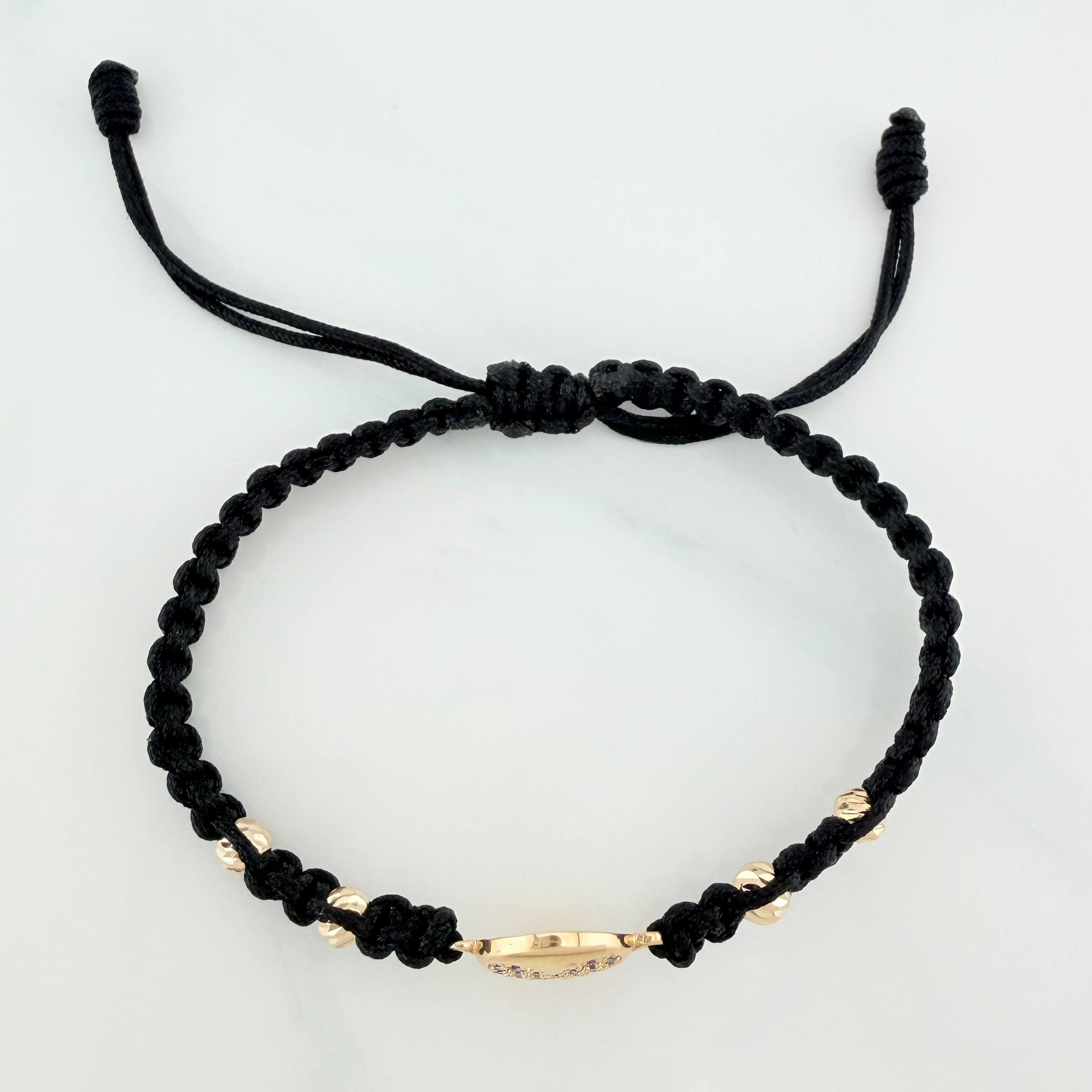 Pulsera Tejida Negra Corazón 4Mm 4 Und Oro Amarillo 18K