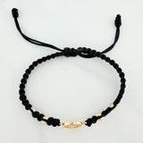 Pulsera Tejida Negra Corazón 4Mm 4 Und Oro Amarillo 18K