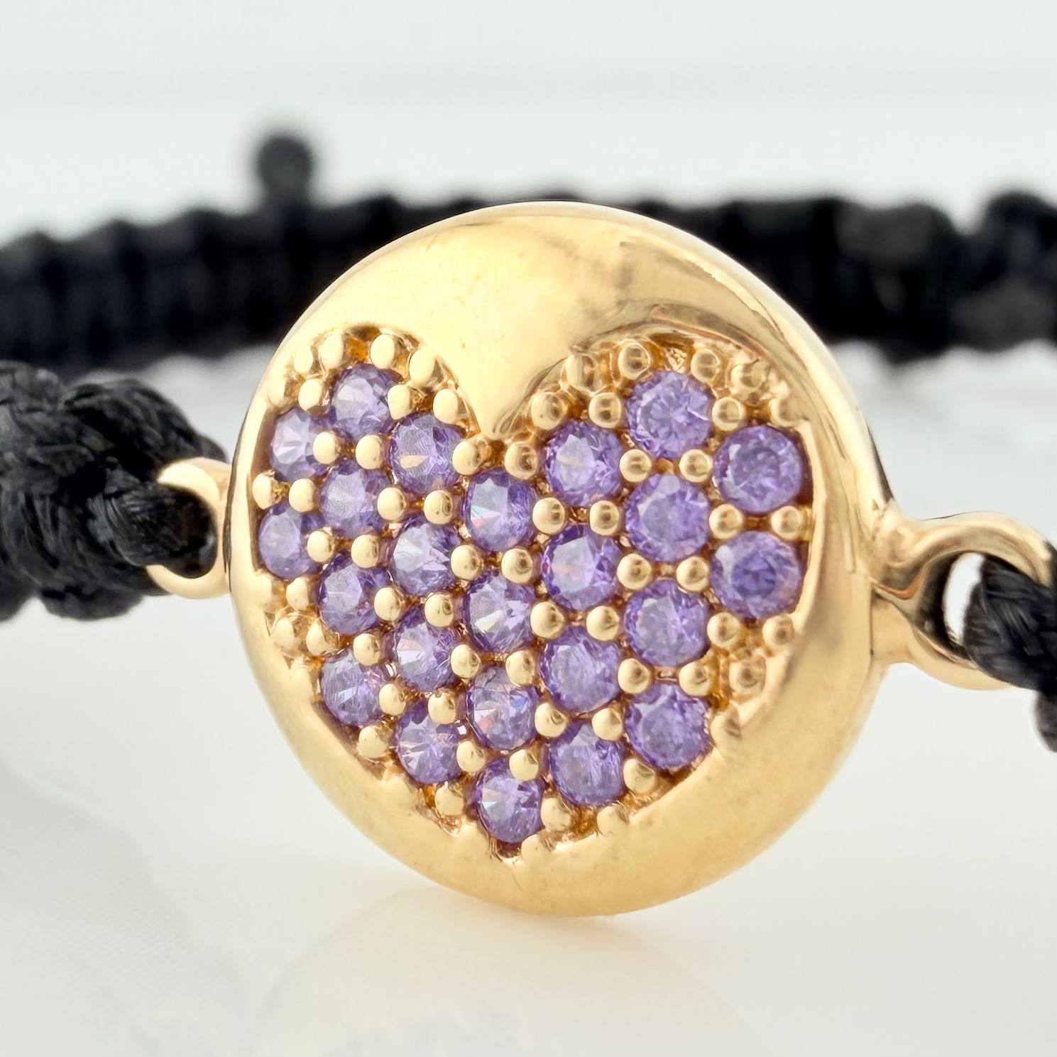 Pulsera Tejida Negra Corazón 4Mm 4 Und Oro Amarillo 18K