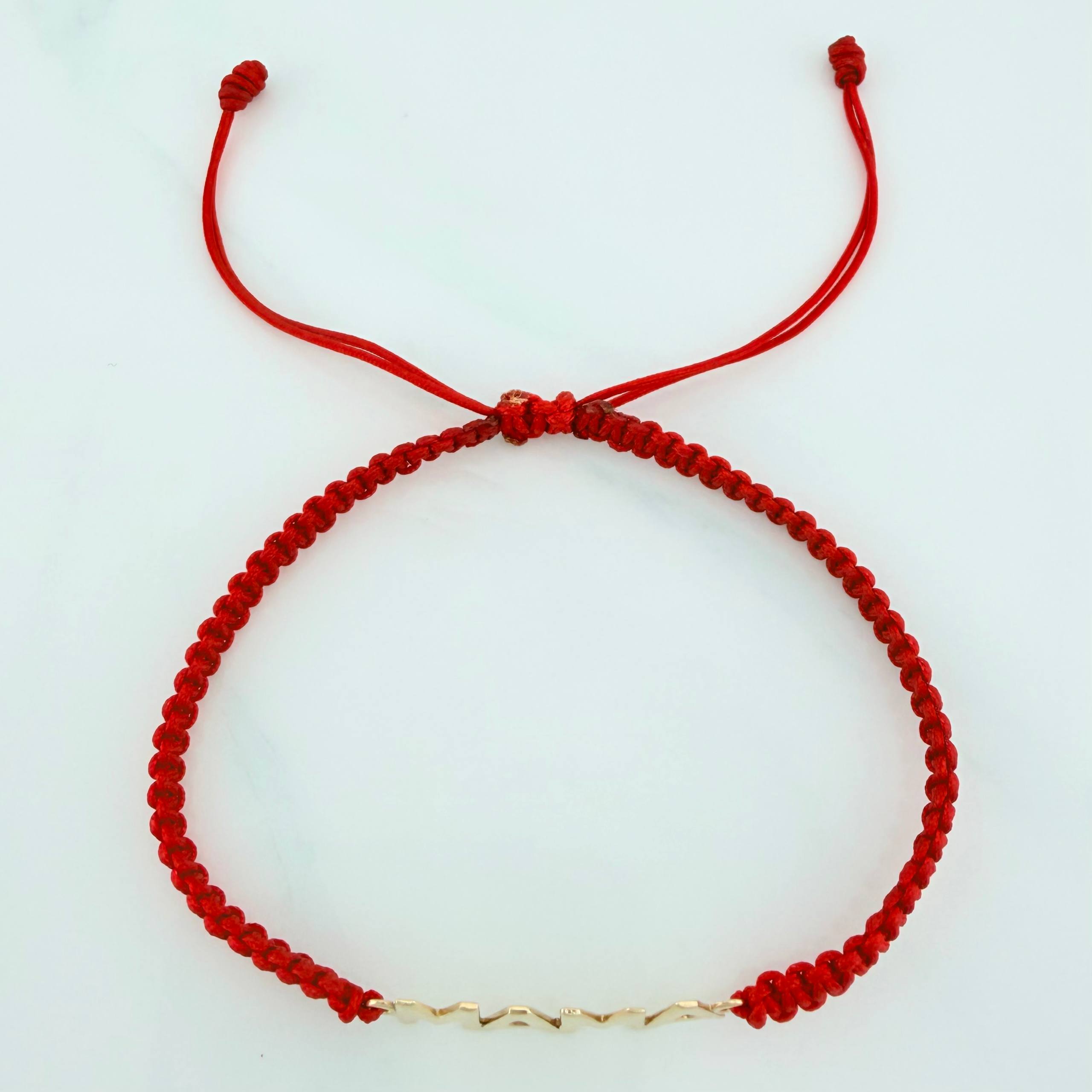Pulsera Tejida Roja Mamá Oro Amarillo 18K