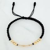 Pulsera Tejida Negra Mamá 4Mm 8 Und Oro Amarillo 18K