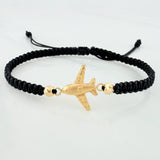 Pulsera Tejida Negra Avión 4Mm 2 Und Oro Amarillo 18K