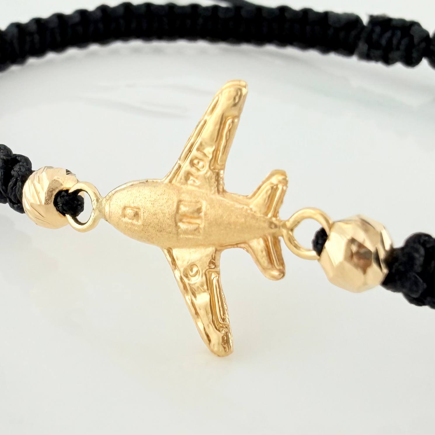 Pulsera Tejida Negra Avión 4Mm 2 Und Oro Amarillo 18K