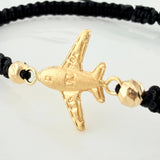 Pulsera Tejida Negra Avión 4Mm 2 Und Oro Amarillo 18K