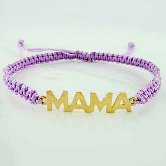 Pulsera Tejida Morada Mamá Oro Amarillo 18K