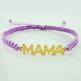Pulsera Tejida Morada Mamá Oro Amarillo 18K