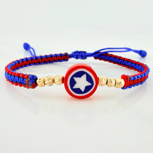 Pulsera Tejida Bicolor Escudo Estrella 3Mm 6Und Oro Amarillo 18K