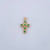 Dije Cruz Tupida 0.85gr / 1.7cm / Esmeraldas 12 Pts Oro Amarillo 18K (Joya) &