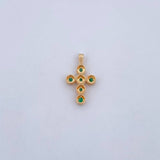 Dije Cruz Tupida 0.85gr / 1.7cm / Esmeraldas 12 Pts Oro Amarillo 18K (Joya) &