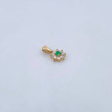 Dije Flor 0.8gr / 1.3cm / Esmeralda 8 Pts Diamantes 12 Pts Oro Amarillo 18K (Joya) &