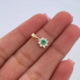 Dije Flor 0.8gr / 1.3cm / Esmeralda 8 Pts Diamantes 12 Pts Oro Amarillo 18K (Joya) &
