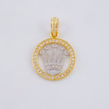 Dije Circulo Corona 2.85 g / 2.6 cm Dos Oros Amarillo Blanco 18K