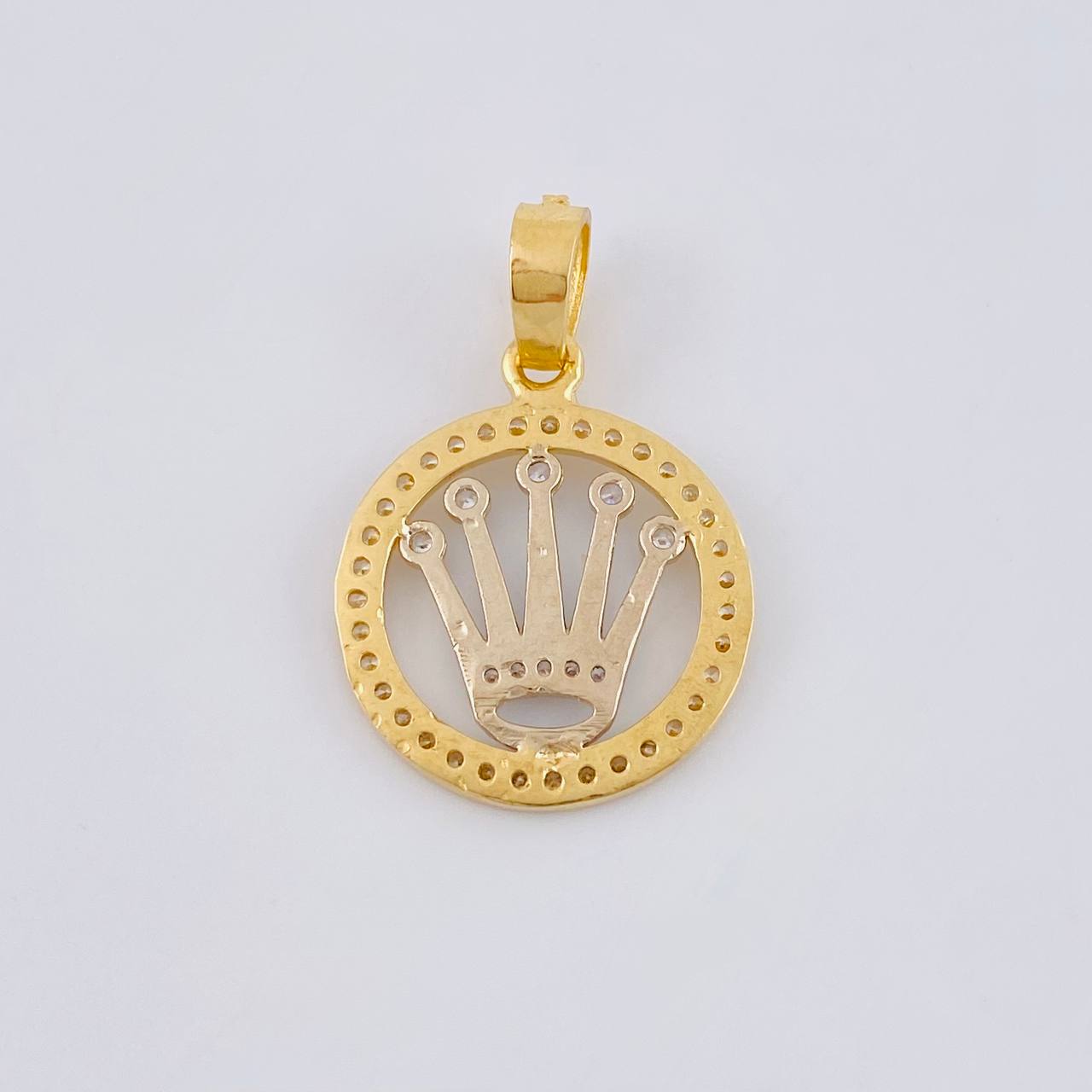 Dije Circulo Corona 2.85 g / 2.6 cm Dos Oros Amarillo Blanco 18K