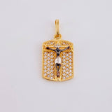 Dije Placa Cruz Cristo Milagroso 2.25 g / 2.3 cm Dos Oros Amarillo Blanco 18K