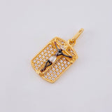 Dije Placa Cruz Cristo Milagroso 2.25 g / 2.3 cm Dos Oros Amarillo Blanco 18K
