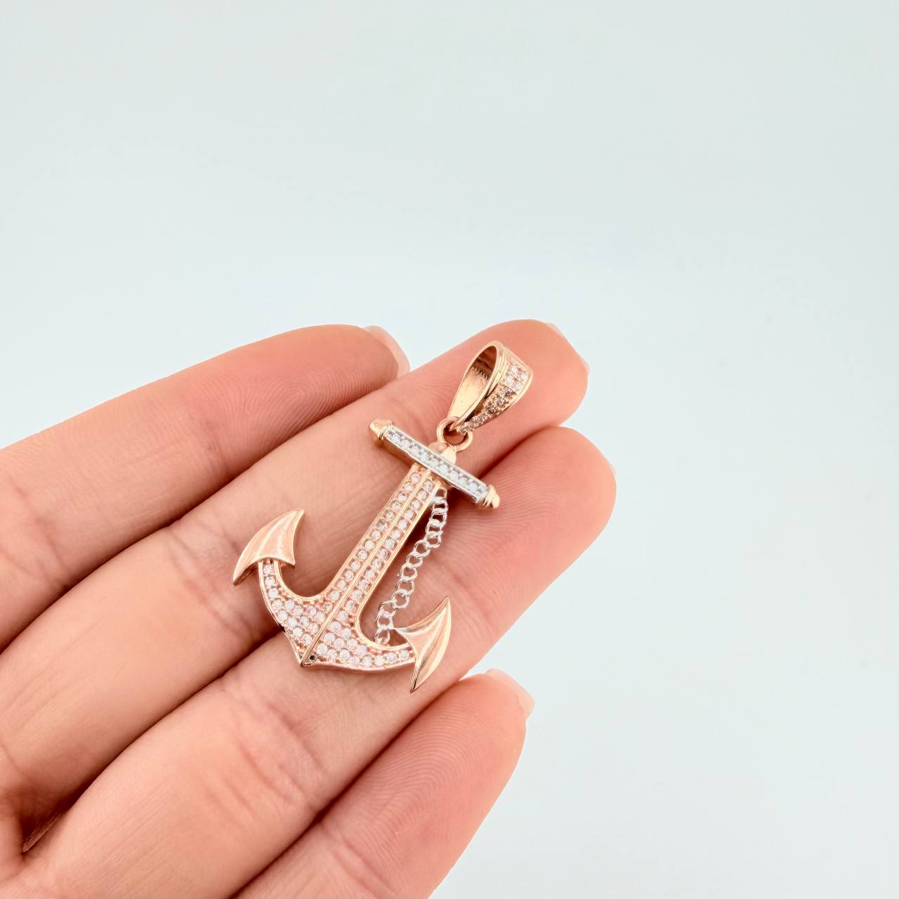 Dije Ancla 4.1 g / 3.8 cm Dos Oros Blanco Rosa 18K
