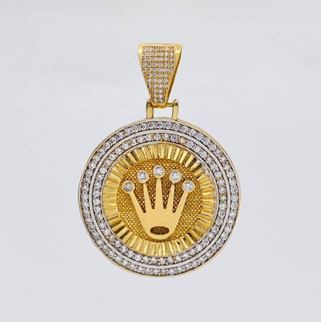Dije Medalla Corona 20 g / 5.4 cm Dos Oros Amarillo Blanco 18K