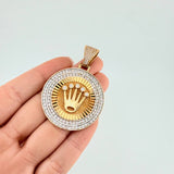 Dije Medalla Corona 20 g / 5.4 cm Dos Oros Amarillo Blanco 18K