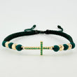 Pulsera Tejida Verde Herraje Cruz, 4 4Mm Diamantadas Oro Amarillo 18K (A.C)