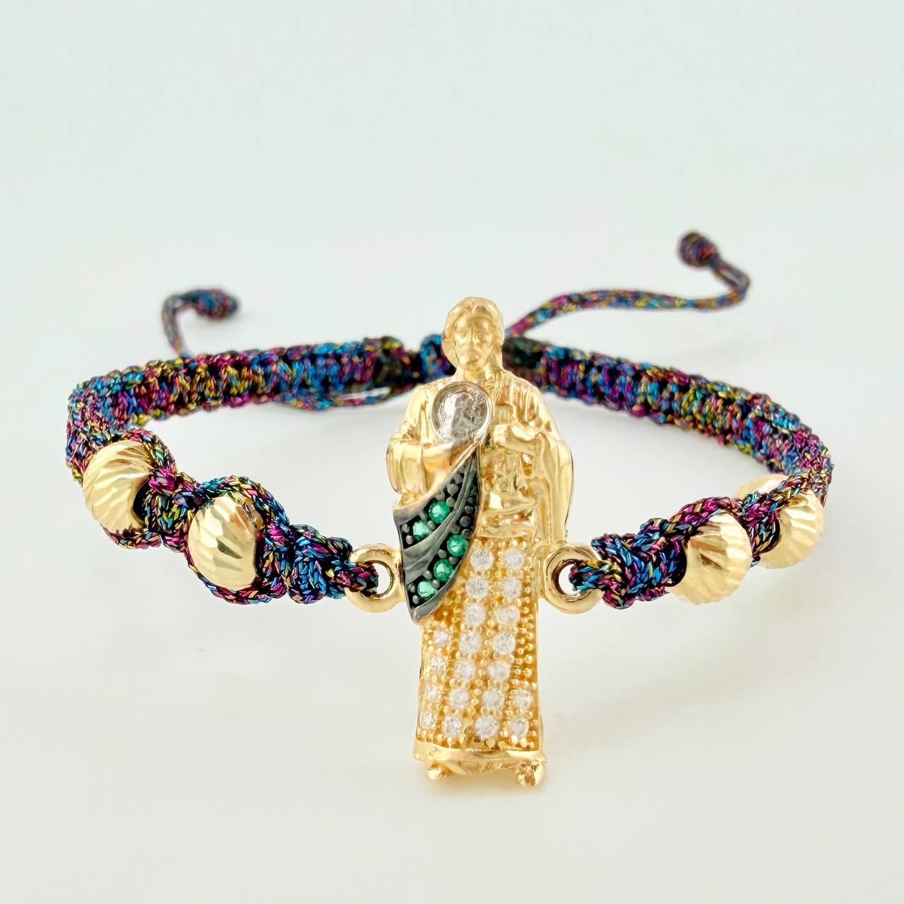 Pulsera Tejida Multicolor Herraje San Jose 4 5Mm Diamantadas Oro Amarillo 18K
